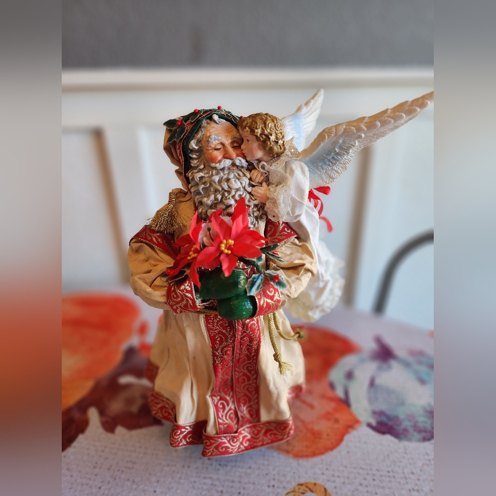 Holiday Santa and Angel Figurine - Red and Cream Vintage 1995